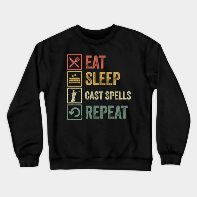 Funny eat sleep cast spells repeat retro vintage Crewneck Sweatshirt by Lyume